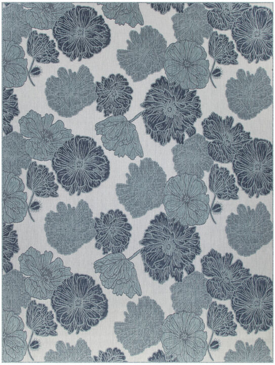 HomeRoots 8' X 10' Navy Blue Sky Blue And Ivory Floral Indoor Outdoor Area Rug