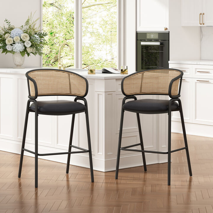 Christopher Knight Home Cynthie Contemporary Rattan Faux Leather Upholstered Barstools (Set of 2)