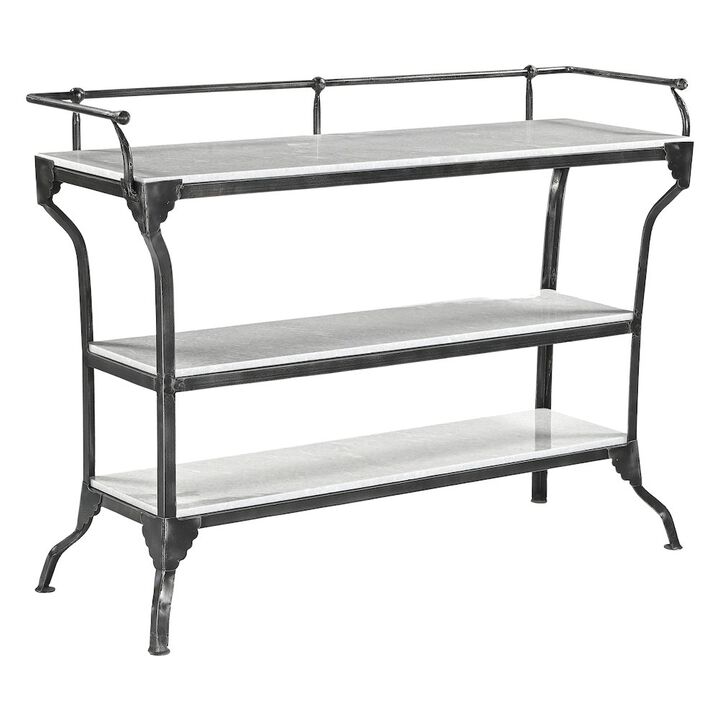 World Interiors Calloway 50" Console Table with White Marble and Black Metal Base