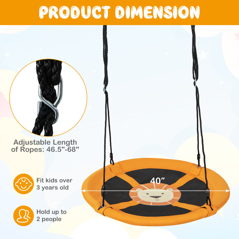 Round Saucer Tree Swing with Adjustable Ropes and Carabiners for Kids & Adults