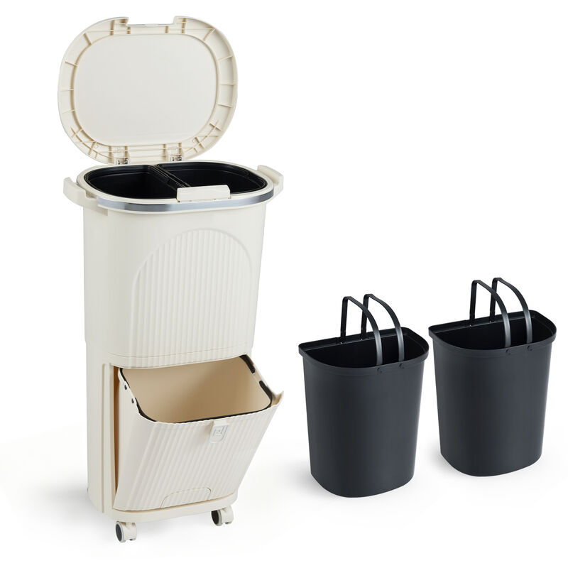 Beige 10 Gal Kitchen Garbage Can with Double Layers and Two Removable Buckets image number 7