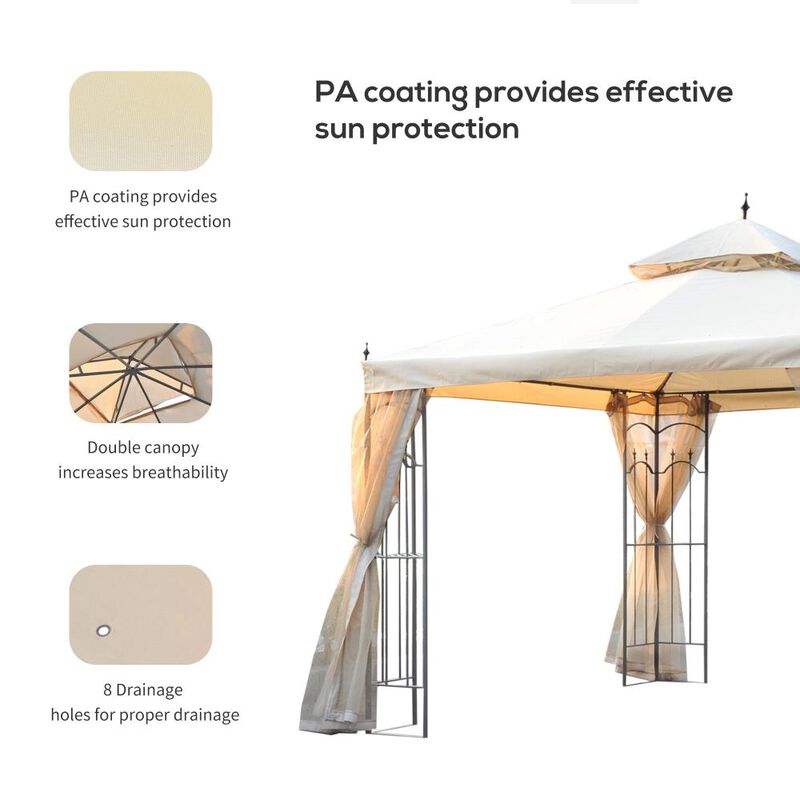 Hivvago 10x10 Patio Gazebo with Double Roof & Netting image number 5