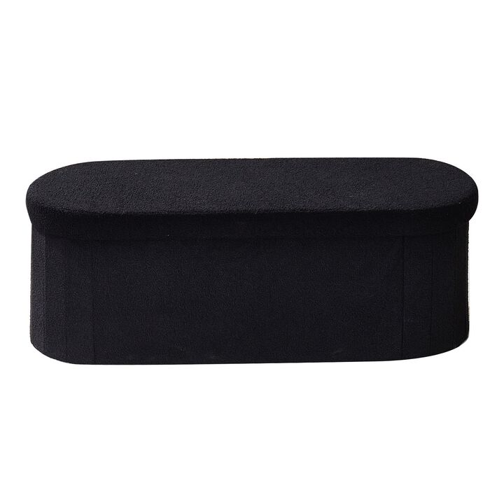 Teddy Fleece Storage Ottoman Bench with Folding Design for Bedroom Entryway