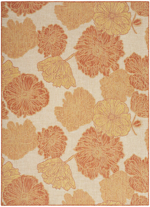 HomeRoots 6' X 9' Orange And Ivory Floral Indoor Outdoor Area Rug