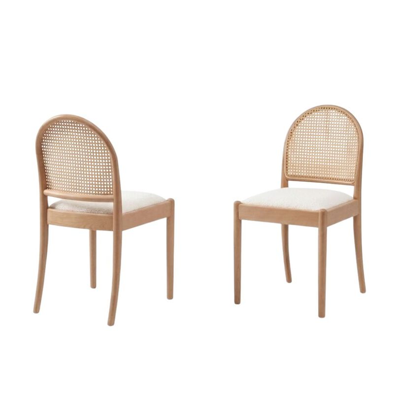 Envelor Modern Chenille Upholstered Rattan-Back Dining Chair with Beechwood Legs, Set of 2 image number 0