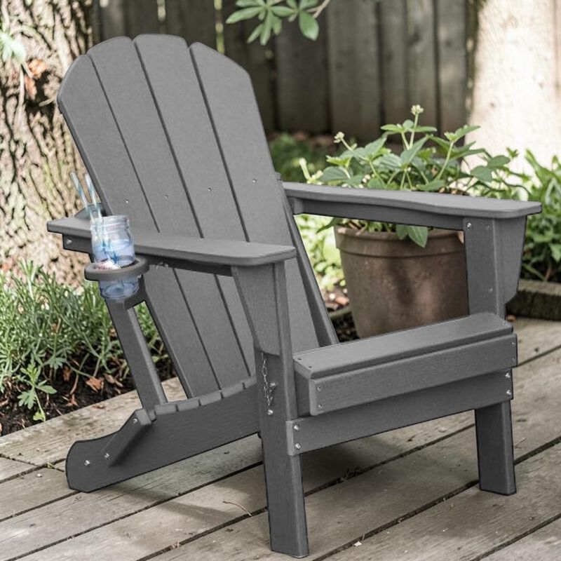 Hivvago Folding HDPE Adirondack Chair with Cup Holder image number 1