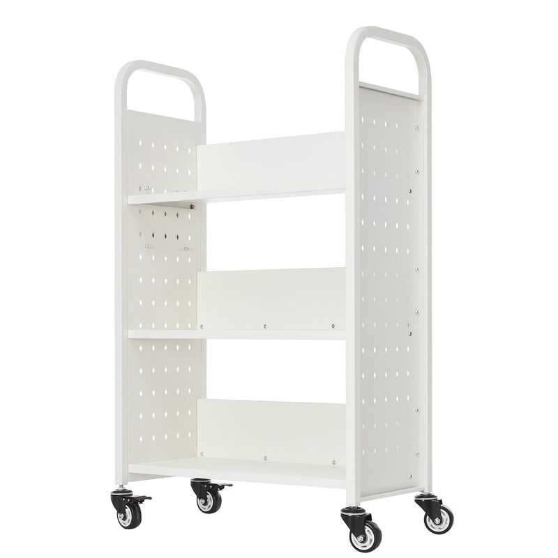 Rolling Library Book Cart with Lockable Wheels, L Shape Shelves for Home Office image number 0