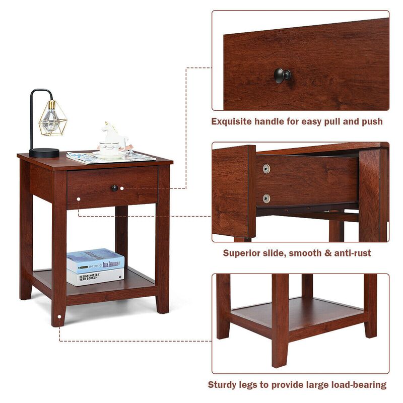 Set of 2 Nightstand with Storage Shelf and Pull Handle image number 6