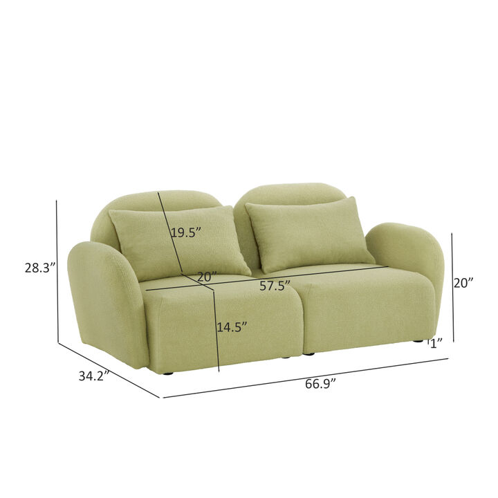 Lazy Sofa Loveseat Teddy Fabric Light Green