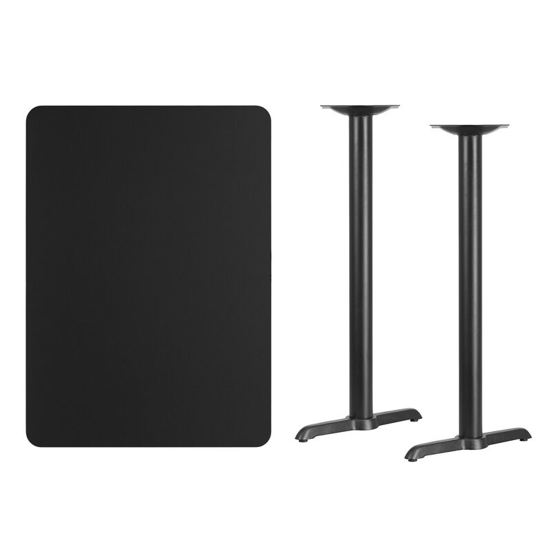 Flash Furniture Stiles 30'' x 42'' Rectangular Black Laminate Table Top with 5'' x 22'' Bar Height Table Bases