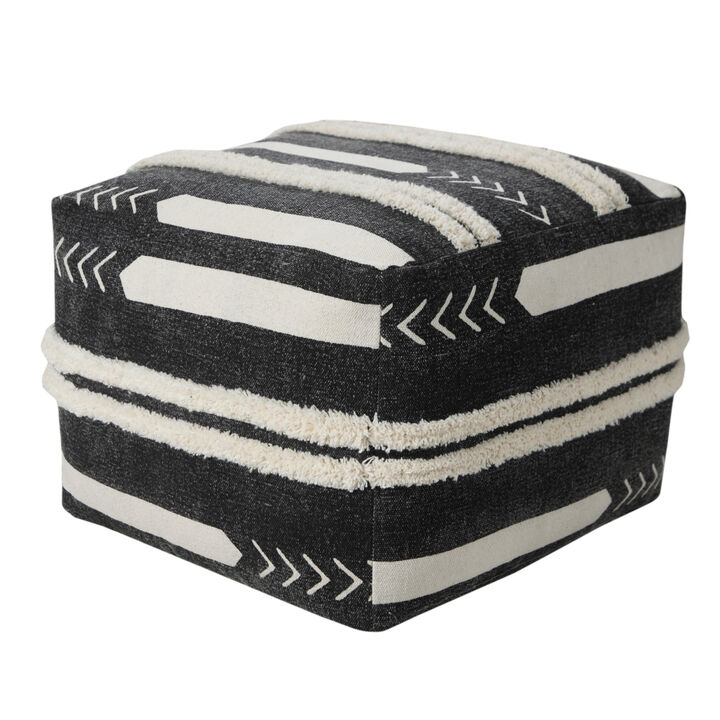 Decorative Cotton Pouf Ottoman – Geometric Upholstered Ottoman for Lounge