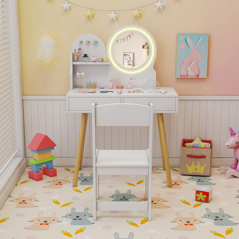 Kids Princess Makeup Dressing Desk and Chair Set with Mirror and Lights image number 2