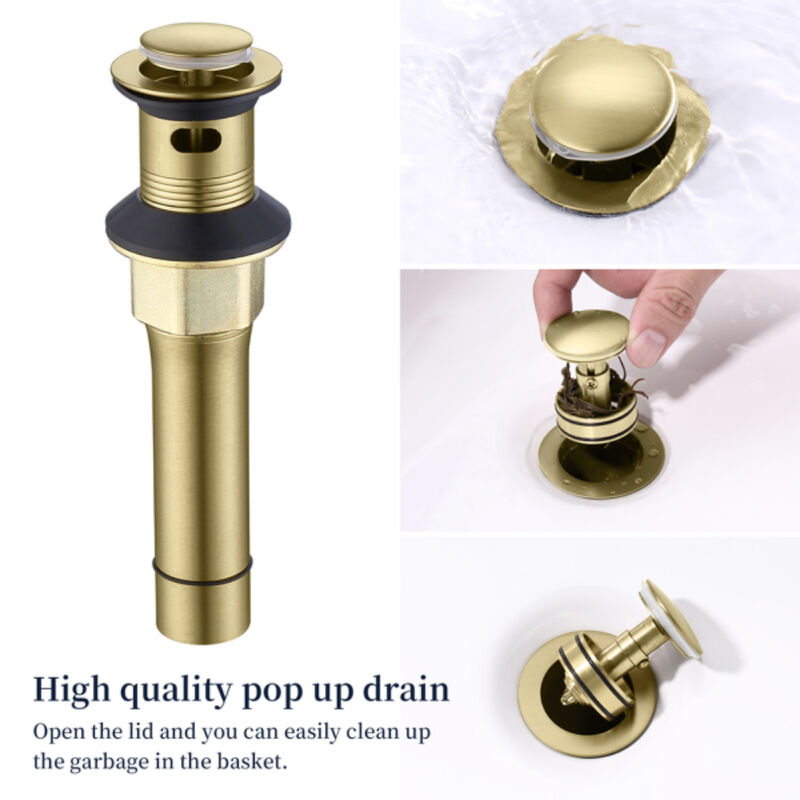 High Arc Swivel Spout Bathroom Faucet 2-Handle Brushed Gold with Drain Assembly