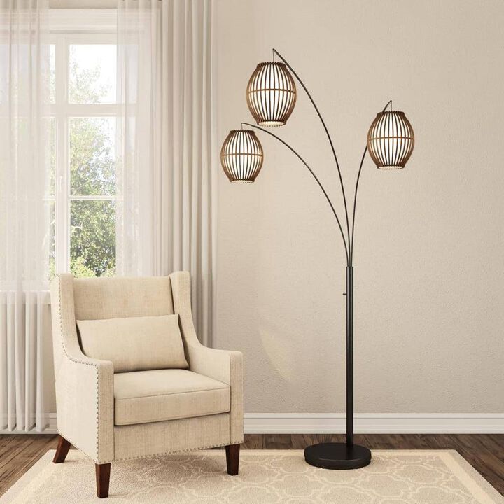 Modern Mid-Century Bohemian Arch Floor Lamp with 3 Barrel Lights