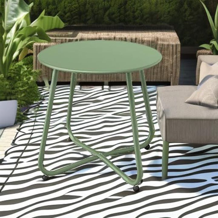 Mondawe 18" Galvanized Patio Steel Side Table,Powder-Coated, UV/Rust-Proof,W/ Adjustable Foot Pads
