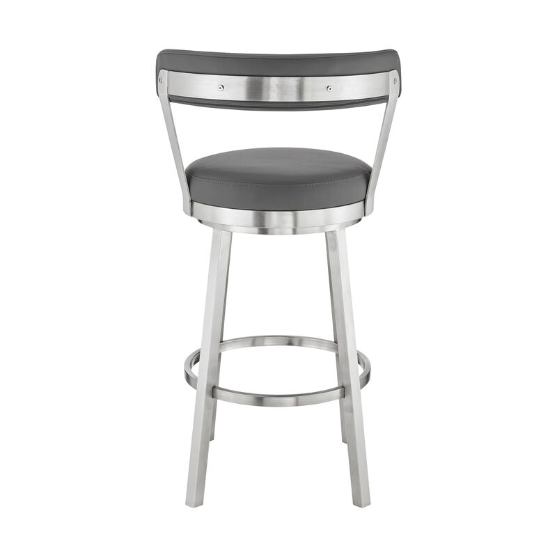 Kobe  Counter Height Swivel Bar Stool in Brushed Stainless Steel Finish and Gray Faux Leather image number 4