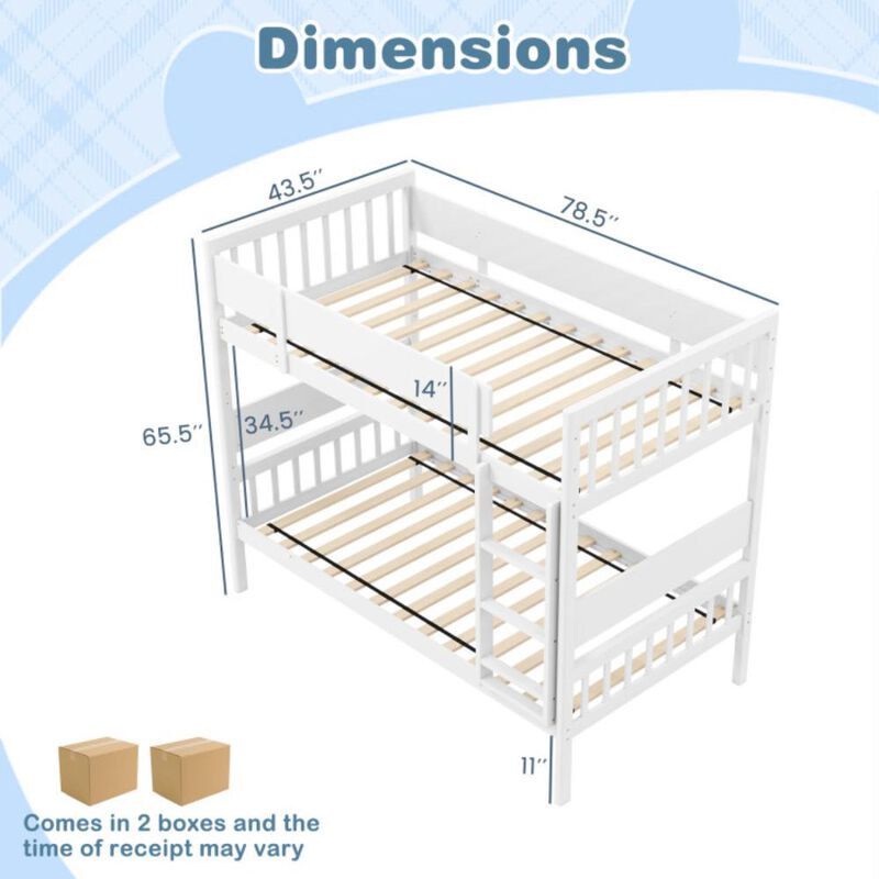 Hivvago Twin Over Twin Bunk Bed with Ladder and Full-length Guardrails