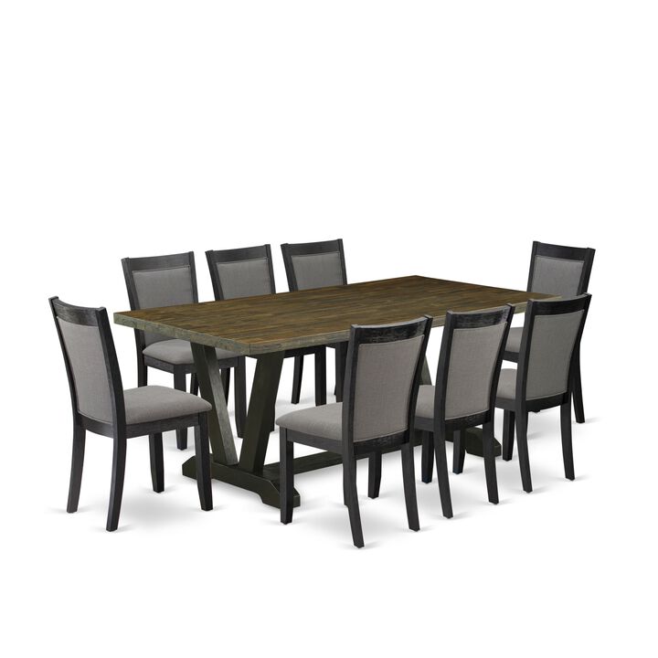 East West Furniture V677MZ650-9 9Pc Dining Set - Rectangular Table and 8 Parson Chairs - Multi-Color Color