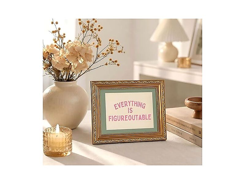Gold Frame Everything Figureoutable Inspirational Quote Canvas Wall Art Positive image number 1