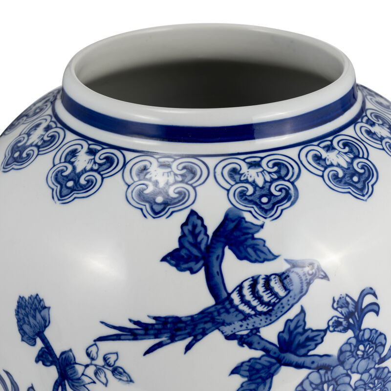 18" Temple Jar Bird/flower, Blue image number 4