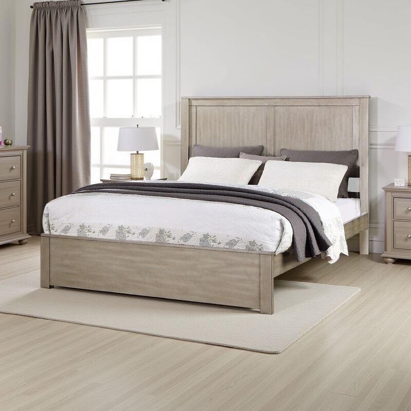 Kali Platform King Size Bed, Panel Rectangular Design, Light Tan Wood Frame - Benzara