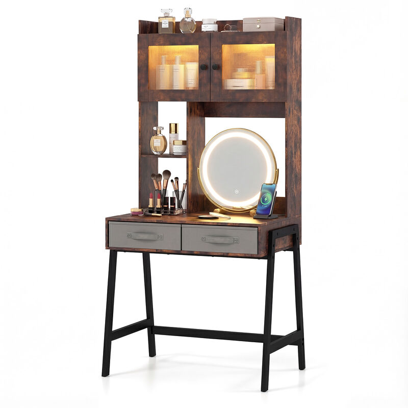 Modern Makeup Dressing Table with Rotatable Mirror and 3 Light Colors image number 3