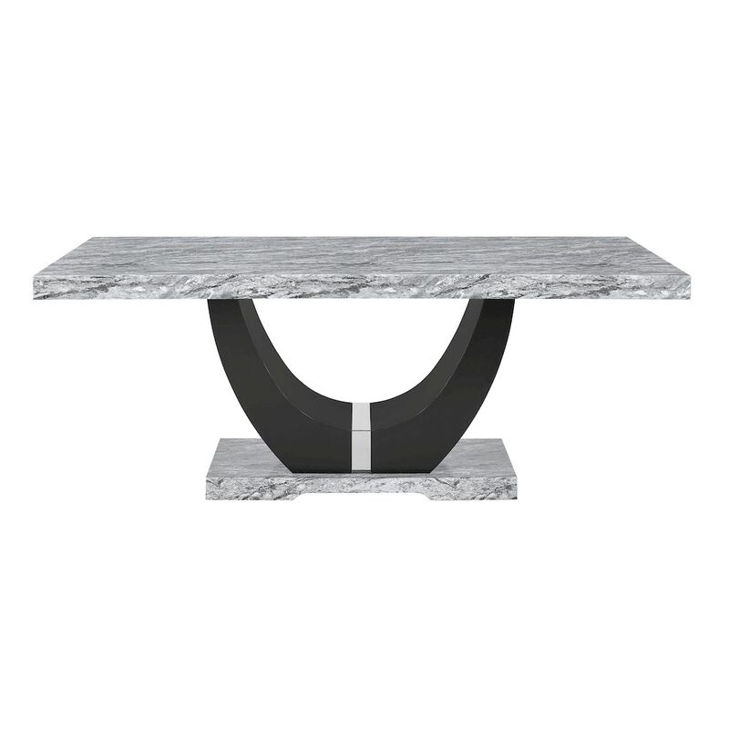 New Classic Furniture Lyra Wood Dining Table with Faux Marble Top, Gray/Black