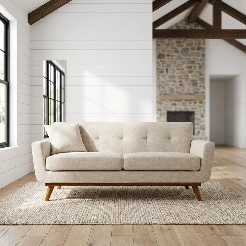 Fabric-Upholstered Small Loveseat Sofa for Bedroom or Small Spaces, Beige image number 3