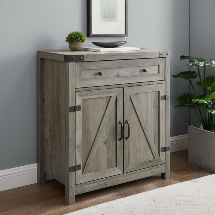 Hivvago Rustic Farmhouse Barn Door Accent Storage Cabinet Grey Wash
