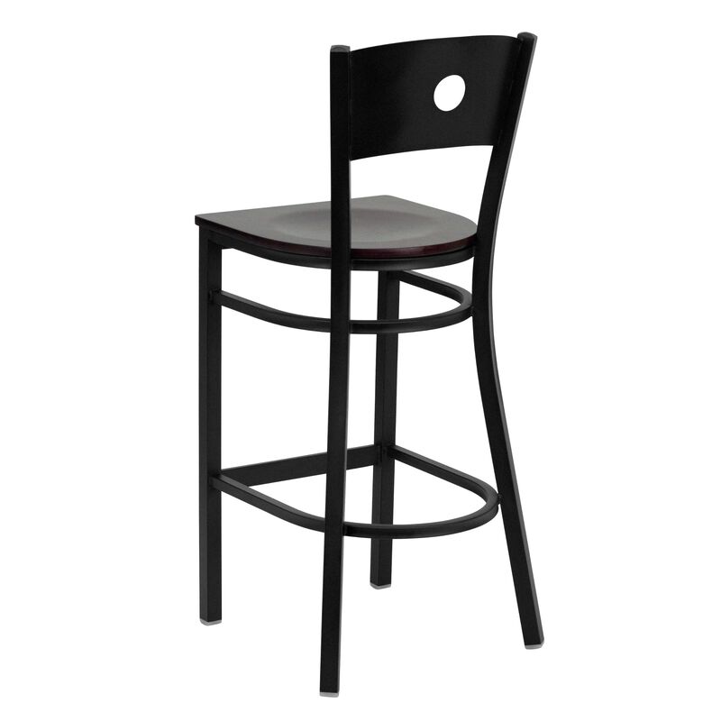 Flash Furniture HERCULES Series Black Circle Back Metal Restaurant Barstool - Cherry Wood Seat