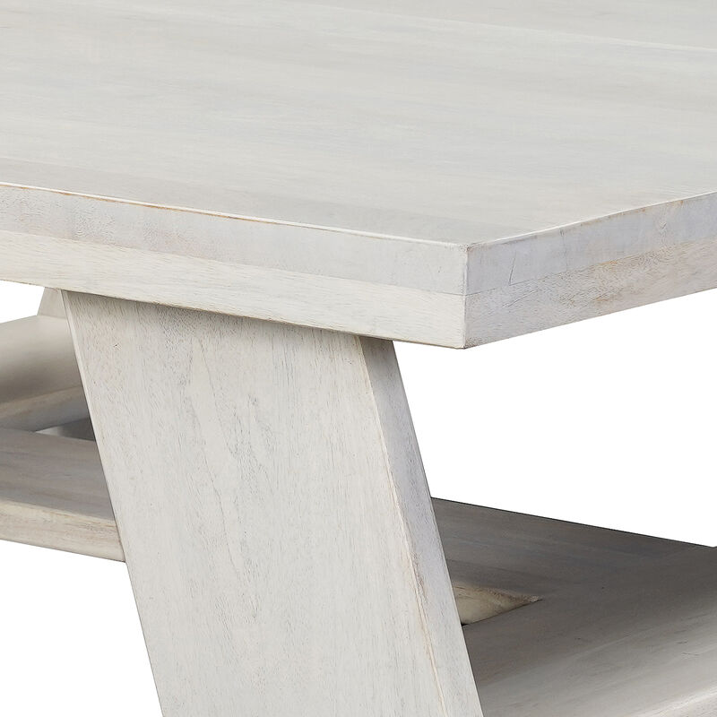 Aya 40" Square Coffee Table | Biscotti White Mango Wood | Bold Angled Legs