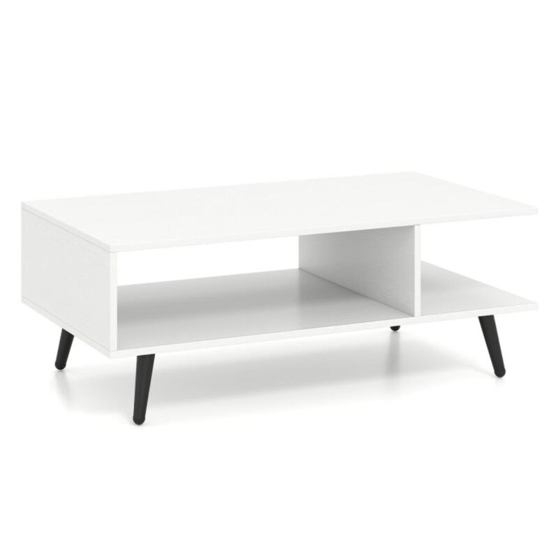Hivvago Mid Century Modern Rectangle Coffee Table 2-Tier Accent Table with 2 Open Compartments