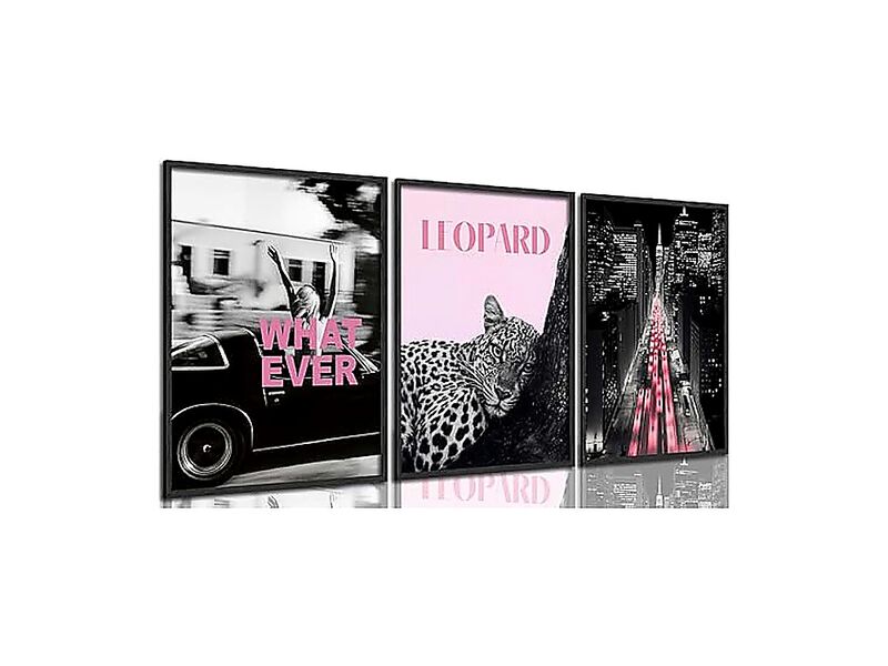 3 Pack Fashion Leopard Wall Art Pink Trendy Cheetah Convertible Car Poster image number 0