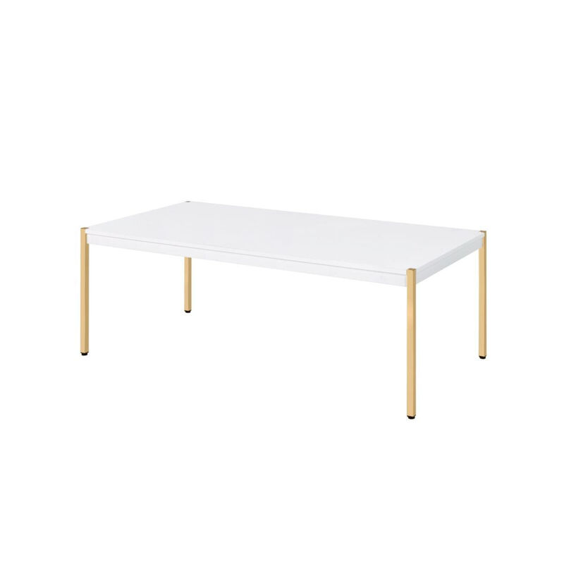Homezia 48" Gold And White Manufactured Wood And Metal Rectangular Coffee Table