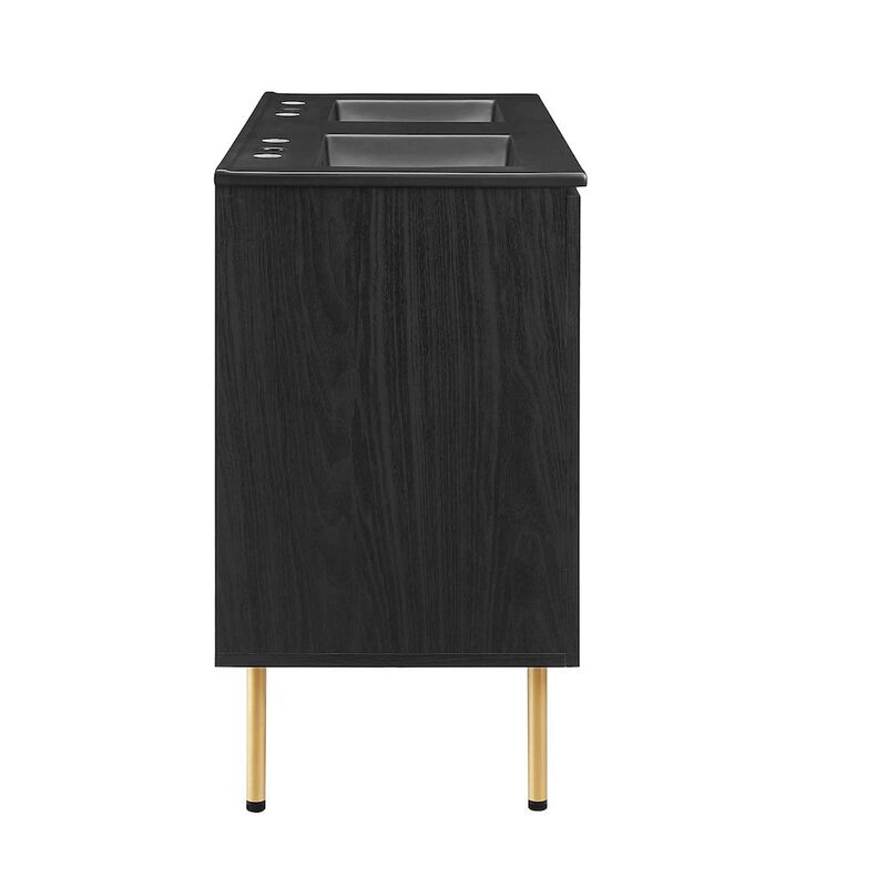 Modway Chaucer 48 Bathroom Vanity Black with Dual Ceramic Sink Basin, 48 Inches Double image number 3