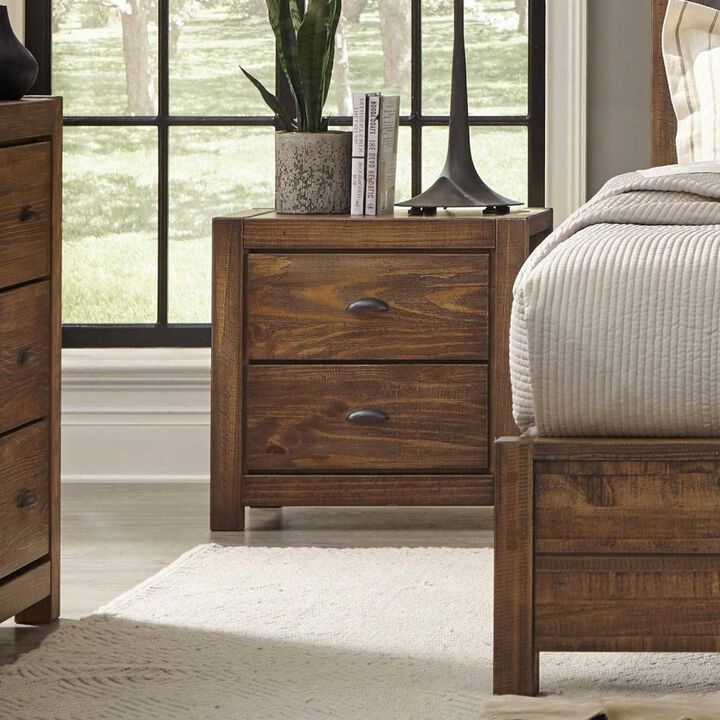 Hivvago Farmhouse Style Solid Pine Wood 2-Drawer Nightstand Bedside Table in Walnut