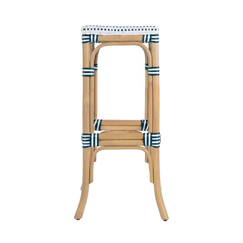 Butler Specialty Laguna 30.5 in. Seat Height Rectangular Rattan Backless Bar Stool White and Navy image number 5