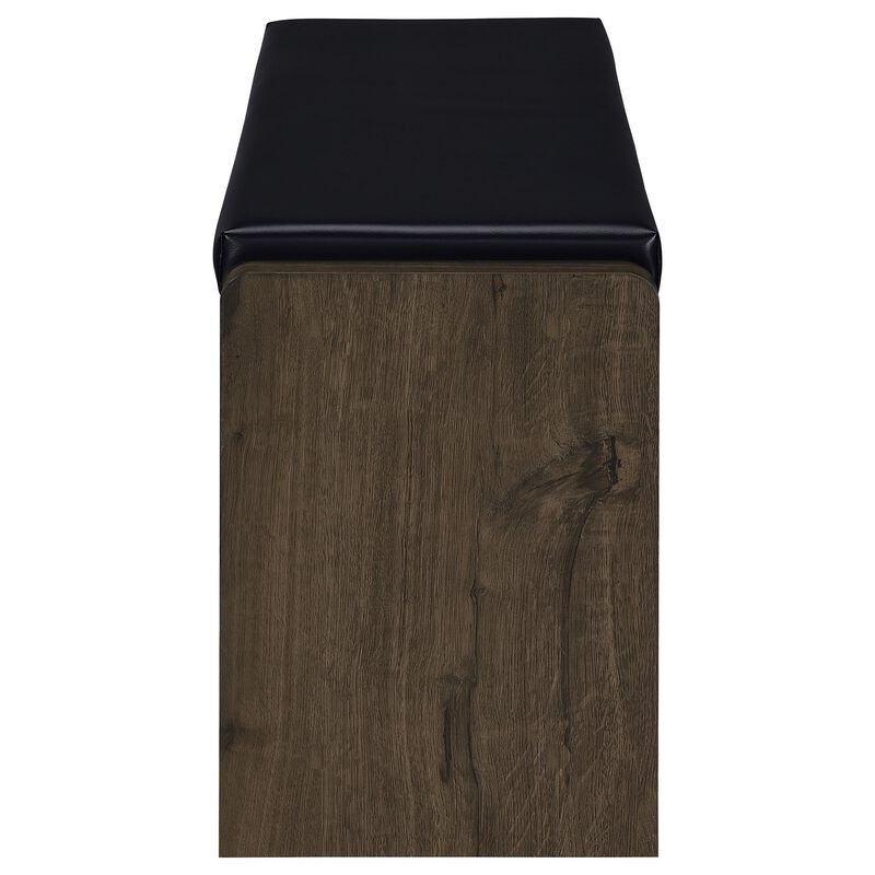 Aryn Storage Bench, Adjustable Shelf, Black Faux Leather, Dark Brown - Benzara