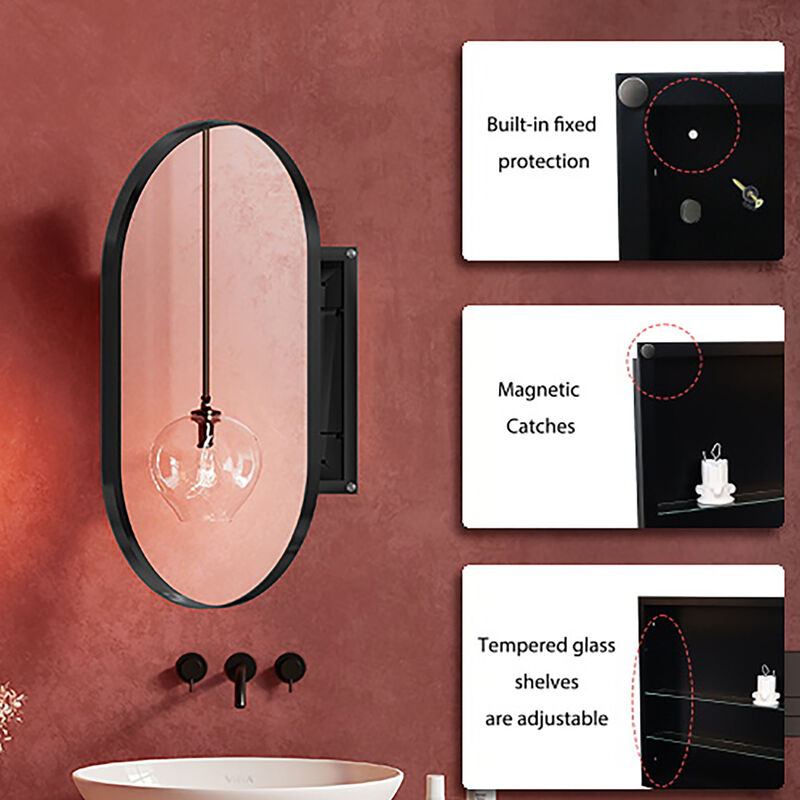 ELEMENT ACE 20x34 Inch Oval Recessed Medicine Cabinet with Mirror and Adjustable Shelves image number 8