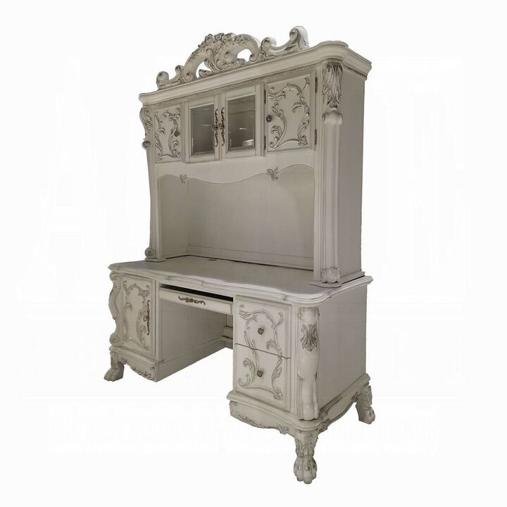 Ally Computer Desk and Hutch, Victorian Classic Bone White, 88 Inch - Benzara