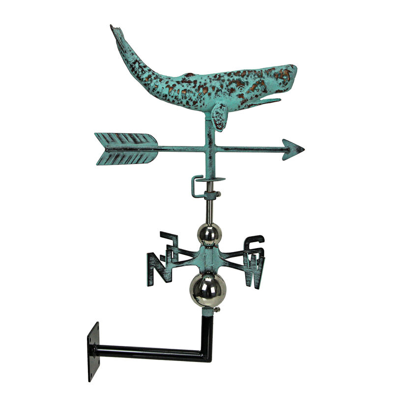 Verdigris Copper Whale Tabletop Weathervane Home Garden w/ Optional Fence Mount image number 2