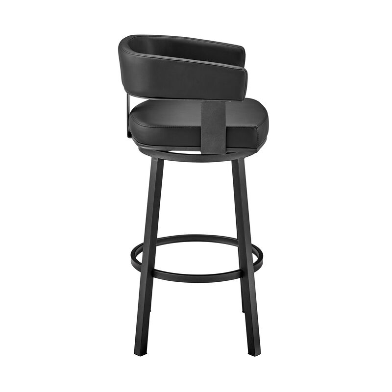 Lorin  Counter Height Swivel Bar Stool in Black Finish and Black Faux Leather