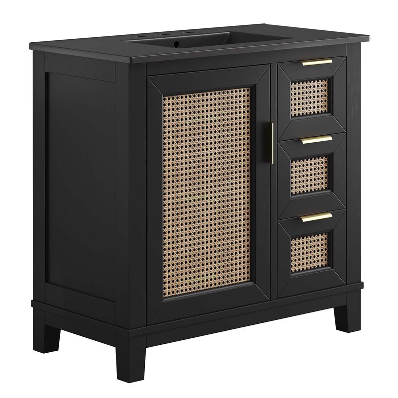 Modway EEI-6726-BLK-BLK Dixie 36&rdquo; Solid Wood Bathroom Vanity Cabinet, Black Black image number 0
