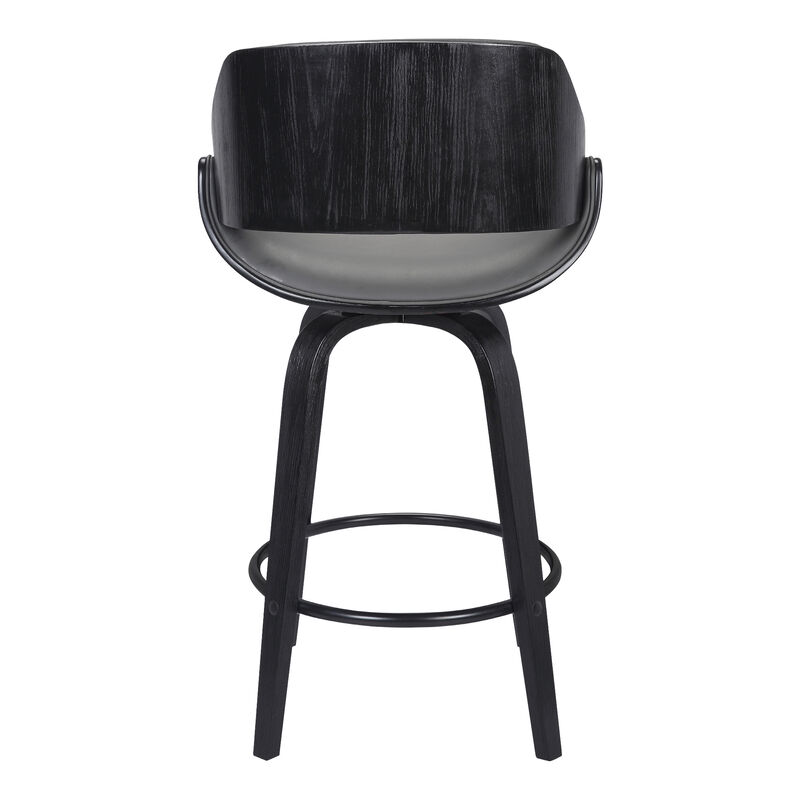 Mona  Counter Height Swivel Grey Faux Leather and Black Wood Bar Stool