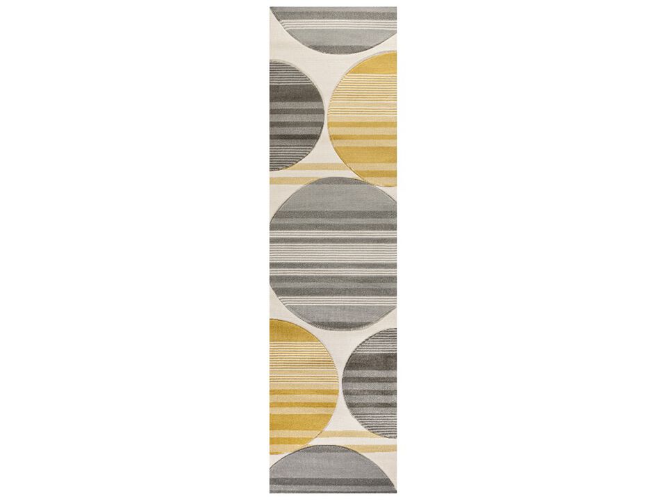 Nicky Geometric Striped Circles Gray/Yellow/Cream 2 ft. x 8 ft. Runner Rug