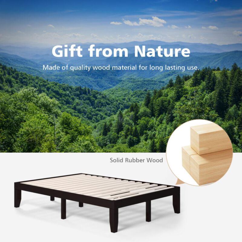 Hivvago Full Size Rubber Wood Platform Bed Frame with Wood Slat Support