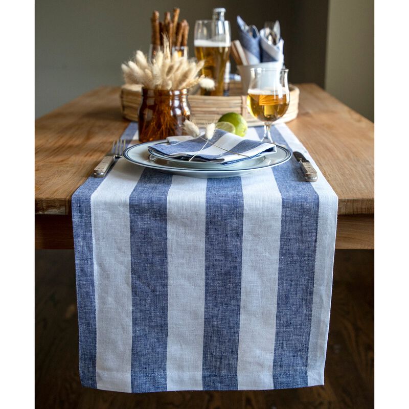 Solino Home Cabana Stripe 100% Linen Table Runner &ndash; Handcrafted, Machine Washable, Perfect for Holiday and Everyday Dining