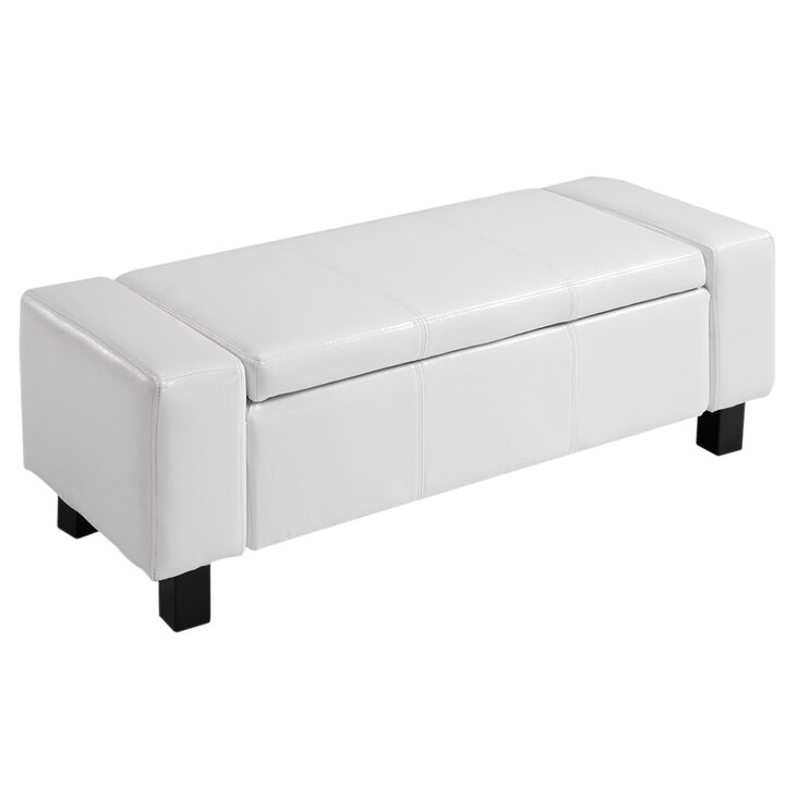 42" Faux Leather Storage Ottoman Bench Organizer Chest Rectangular Footstool with Hinged Lid for Living Room, Entryway, or Bedroom, White