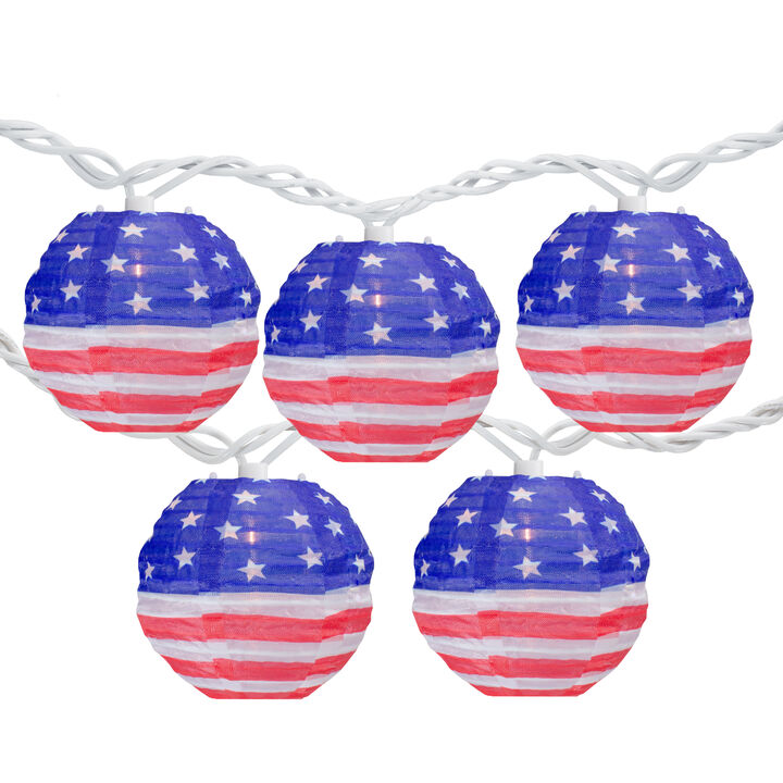 10-Count American Flag 4th of July Paper Lantern Lights  8.5ft White Wire