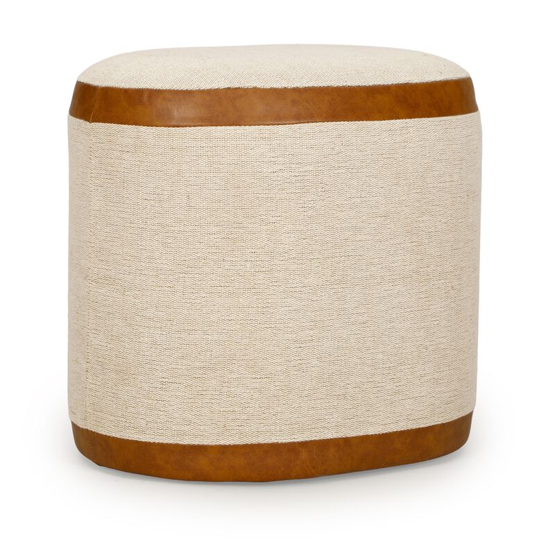 Huche Cotton Jute and Vegan Leather Oval Ottoman image number 5